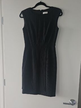 Calvin Klein Black Pinstripe Cap-Sleeve Sheath Dress